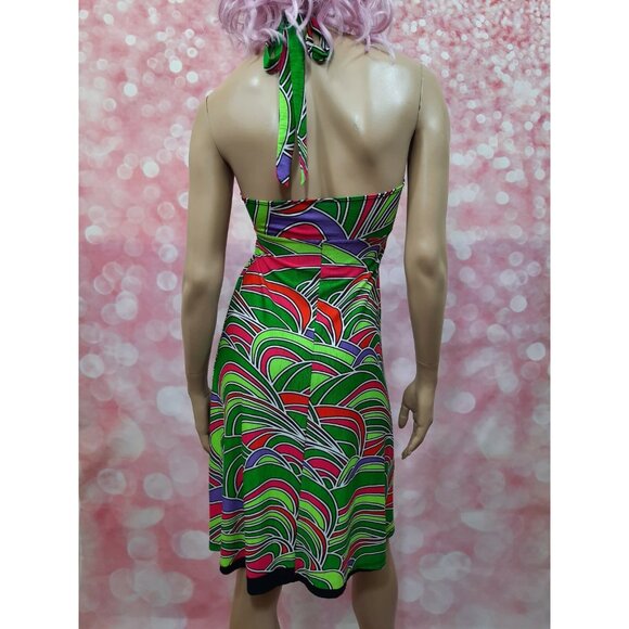 Y2K Babydoll Halter Dress Size S Fairy Boho Colorful Rave Psychedelic Abstract - Picture 6 of 9